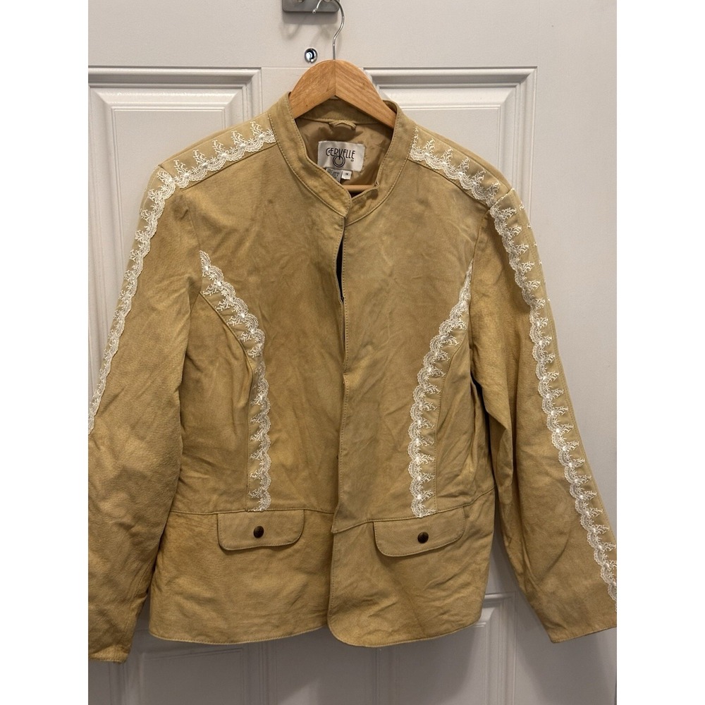 Vintage Cervelle Tan Leather embroidered Lace Jacket Suede Size 1x‎
